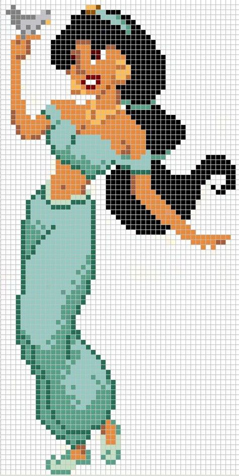 Jasmine cross stitch pattern Pixel Art Minecraft, Modele Pixel Art, Disney Cross Stitch Patterns, Pixel Art Templates, Pixel Crochet, Hama Beads Patterns, Disney Cross Stitch, Minecraft Pixel Art, Pola Kristik