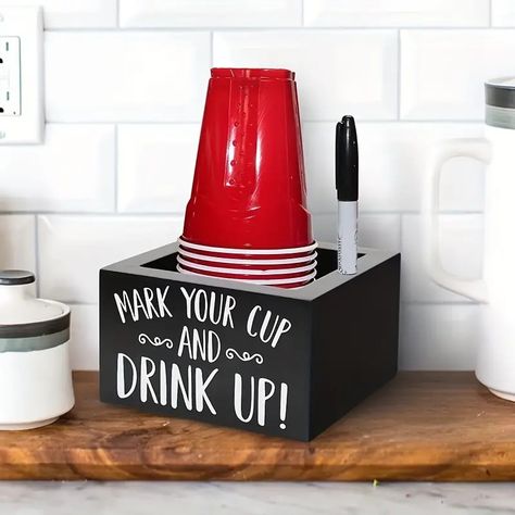 Contemporary Holder Marker Slot Party Cup - Temu Solo Cup Holder With Marker, Mark Your Cup, Solo Cups Party, Solo Cup Holder, Decorative Water Fountain, Potpourri Sachets, Elephant Trunk Up, Thanksgiving Signs, Wooden Cup