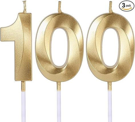 Amazon.com: Gold 100th Birthday Candles for Cakes Cupcakes, Number 100 Candle Cake Topper for Party Anniversary Wedding Celebration Decoration : Home & Kitchen Cupcakes Number, Number Candles Birthday, 100th Birthday Party, Number 100, Number Candle, 100th Birthday, Decoration Birthday, Candle Cake, Birthday Cupcakes