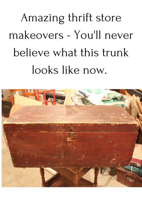 Old Trunk Redo Diy, Diy Wood Trunk Makeover, Trunk Redo Ideas Diy, Wood Trunk Makeover, Redo Chest Trunk, Painting A Trunk Chest, Storage Trunk Makeover, Painted Trunks Ideas, Wooden Trunk Decor