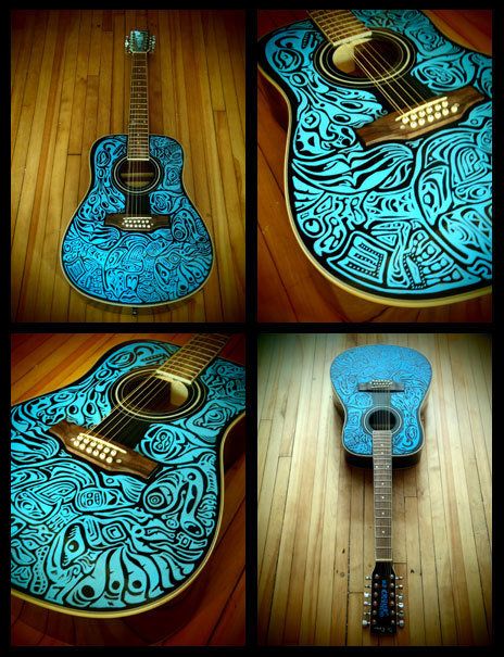 original Acoustic Guitar Art, Ukulele Design, 12 String Acoustic Guitar, Ukulele Art, Semi Acoustic Guitar, Instruments Art, Guitar Painting, Unique Guitars, Sharpie Art