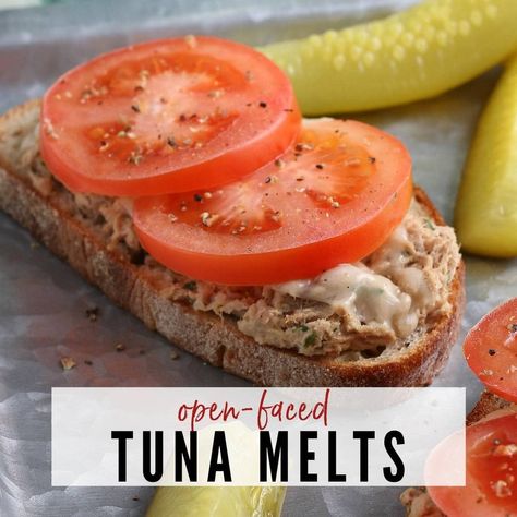 This Open Faced Tuna Melt recipe is super easy to make and can be oven baked or broiled for the perfect sandwich. With only a few ingredients, it's also a convenient hearty lunch. Cool Summer Meals, Open Faced Tuna Melt, Baked Tuna, Open Sandwiches, Tuna Melt Sandwich, Salad And Fries, Tuna Melt Recipe, Melt Recipe, Tuna Melt