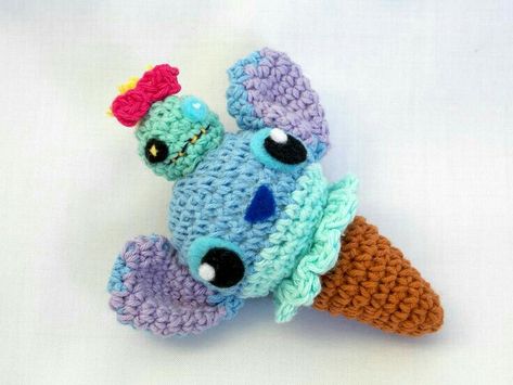 Stitch And Scrump, Ice Cone, Stitch Keychain, Lilo En Stitch, Amigurumi For Beginners, Crochet Phone Cases, Stitch Character, Crochet Mobile, Confection Au Crochet