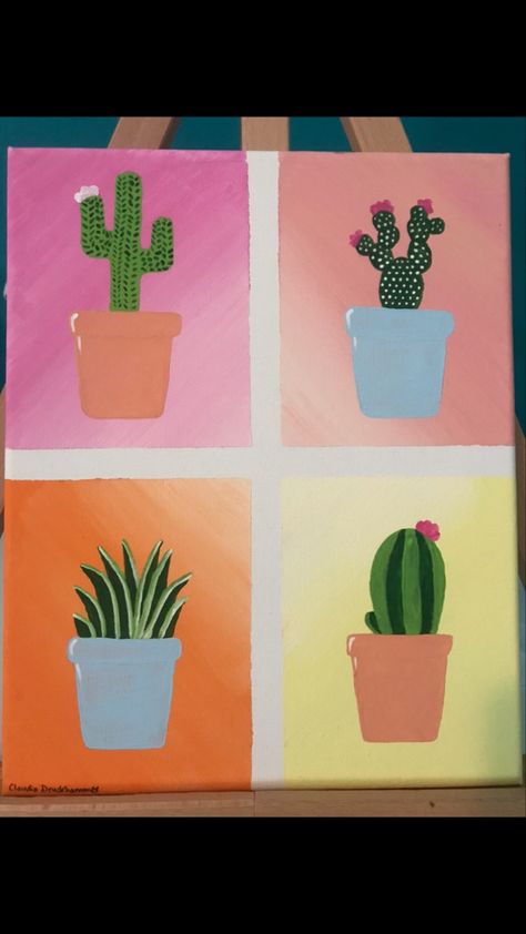 Simple Cactus Painting Ideas, Easy Succulent Painting, Simple Succulent Painting, Easy Cactus Painting, Succulents Painting, Succulent Paintings, Cactus Crafts, Cute Succulents, Cartoon Paintings