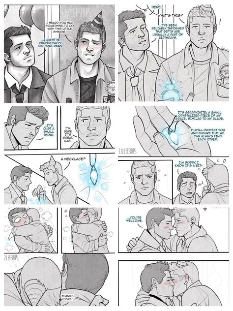 Artist : Lizleeships Destiel Funny, Supernatural Fan Art Destiel, Dean X Castiel Fanart, Dean And Castiel Fan Art, Destiel Fanfiction, Soupy Noodles, Castiel Fanart, Supernatural Baby, Supernatural Drawings