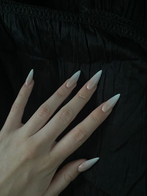 beige ombre nails Milky White Stiletto Nails, Beige Ombre Nails, Nails Sharp, White Tip Acrylic Nails, White Stiletto Nails, Sharp Nails, White Ombre, White Tip, Dark Nails