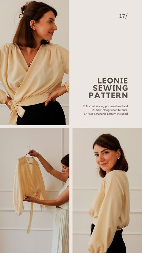 Leonie Sewing Pattern- tintofmintPATTERNS Sewing Clothes Women Tops, Free Sewing Patterns For Women Printable, Wrap Top Pattern, Shirt Patterns, Blouse Sewing Pattern, Shirt Sewing, Sewing Tops, Fall Sewing, Modern Sewing Patterns