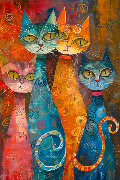 Abstract Digital Art - Cute Cat #17 by SampadArt Gallery Cat Family Portrait, Animal Caricature, Whimsical Art Paintings, Abstract Animal Art, Consciousness Art, Triptych Wall Art, Abstract Digital Art, Black Cat Art, Whimsical Cats