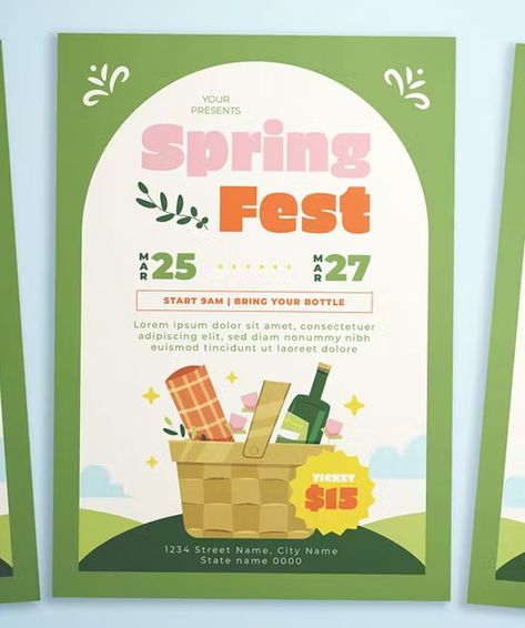 Spring Fest Flyer Template AI, PSD Fundraiser Flyer Design, Spring Flyer Design, Spring Design Poster, Spring Event Poster, Event Posters Graphic Design, Flyer Design Layout Templates, Flyer Design Inspiration Creative Ideas, Workshop Flyer Design, Spring Poster Design