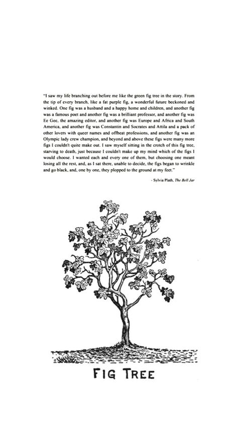 #fig #tree #sylviaplath Sylvia Plath Fig Tree, Sylvia Plath Tattoo, Tree Poem, Tree Quotes, Green Fig, Haruki Murakami, The Bell Jar, Sylvia Plath, Tree Wallpaper