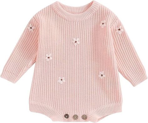 Amazon.com: KelaJuan Baby Boys Girls Sweater Rompers Flower Embroidery Crew Neck Long Sleeve Infant Outfits Baby Girl Fall Clothes (Light Pink, 3-6 Months): Clothing, Shoes & Jewelry Embroidery For Baby, Vintage Baby Girl Clothes, Casual Chiffon Dress, Sweater Romper, Winter Romper, Muslin Baby Blankets, Knit Romper, Sports Wear Women