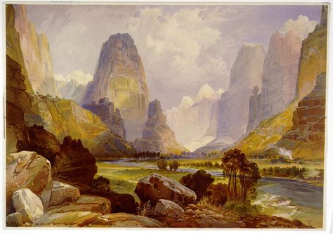 Valley of Babbling Waters - Painting by Thomas Moran - Southern Utah Akiane Kramarik, Thomas Moran, Hudson River School, Western Landscape, Southern Utah, Museum Exhibition, American West, Painting Reproductions, Vintage Art Prints