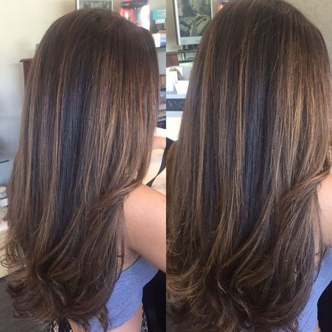 Straight Balayage Brunette, Blonde Balayage Dark Hair, Dark Hair With Caramel Balayage, Caramel Highlights Dark Brown Hair, Beige Highlights On Dark Hair, Caramel Balayage On Black Hair, Warm Highlights On Dark Hair, Caramel Highlights On Black Hair, Caramel Balayage On Dark Hair