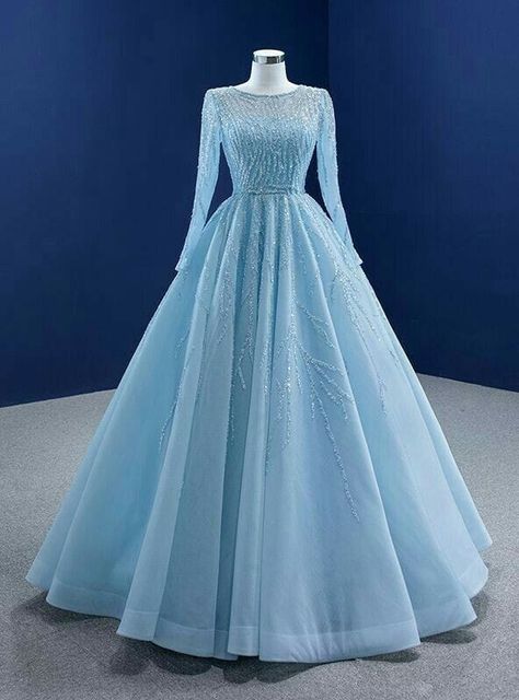 Evening long gowns Sequins Prom Dress, Baby Blue Weddings, डिजाइनर कपड़े, Baju Kahwin, Dream Gown, Muslimah Wedding Dress, Muslimah Wedding, Blue Ball Gowns, Baby Blue Dresses