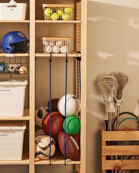 Sports Equipment Organization, Sports Equipment Storage, Gear Room, Sports Storage, Back To School Organization, Garage Storage Shelves, Equipment Storage, Ideas Hogar, How To Store