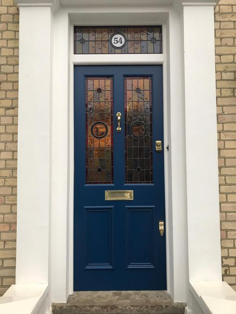 Stained Glass Front Door, Victorian Front Door, Double Glazed Sash Windows, Victorian Front Doors, House Front Door Design, Sliding Folding Doors, Stained Glass Door, Timber Windows, Porch Wall