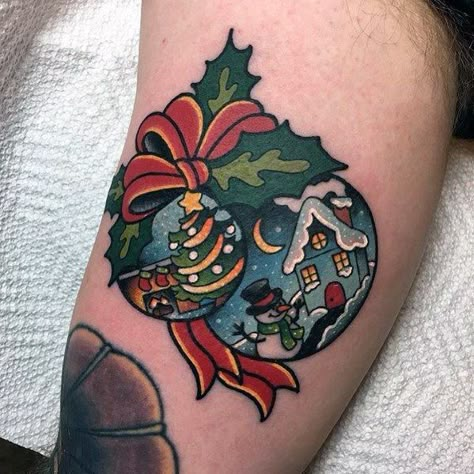 Christmas Ornament Tattoo, Holiday Tattoos, Alive Tattoo, Christmas Tattoos, Winter Tattoo, Tattoo Thoughts, Christmas Tattoo, Tree Tattoo Designs, Leg Tattoo