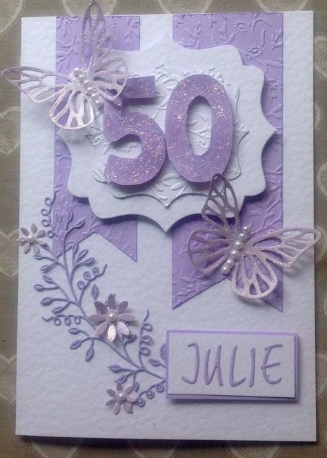 50th Cards Birthday For Women, Handmade 50th Birthday Card Ideas For Women, Diy 50th Birthday Card, 50th Birthday Cards For Women, 50th Birthday Card, 50th Birthday Cards, Bday Cards, Crafts Cards, Birthday Cards For Women