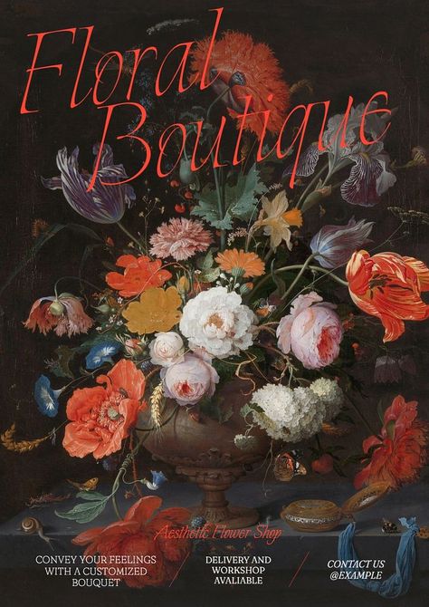 Floral boutique poster template | premium image by rawpixel.com / ton Flower Shop Poster, Boutique Poster, Modern Victorian Decor, Rachel Ruysch, Still Life With Flowers, Flower Shop Design, Academia Decor, Floral Boutique, Hydrangea Print