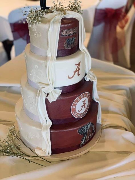 Alabama Wedding Cake, Alabama Grooms Cake, Alabama Cake, Alabama Cakes, Grooms Cake Tables, Groomsman Cake, Crimson Wedding, Football Wedding, Country Wedding Cakes