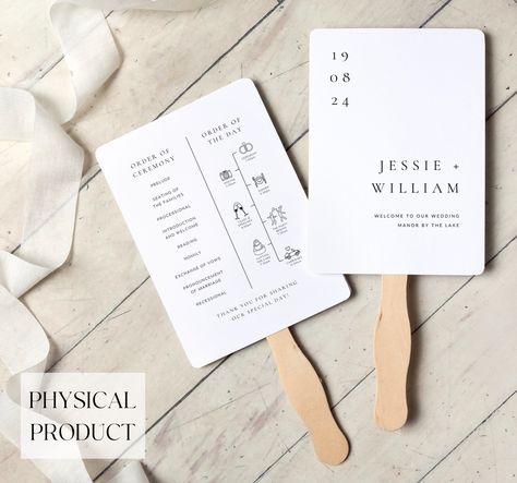 Wedding Fan Programs, Wedding Paddle Fans, Wedding Table Signage, Fan Programs, Modern Minimal Style, Order Of The Day Wedding, Programs Wedding, Wedding Fan, Program Fans