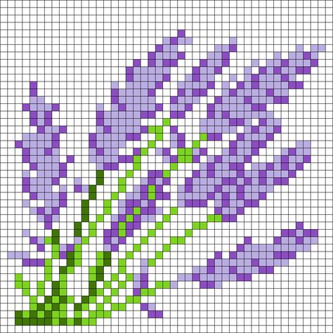 Purple Lilac Flower (With White Background) Perler Bead Pattern | Bead Sprites | Misc Fuse Bead Patterns Pixel Crochet Pattern Flower, Purple Flower Perler Beads, Cross Stitch Background Pattern, Lilac Pixel Art, Grid Crochet Patterns Flower, Lilac Crochet Pattern, Crochet Grid Flower, Lilac Cross Stitch Pattern, Purple Alpha Patterns