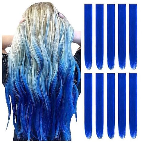 22" Colored Hair Extensions  Blue Colored Hair Extensions, Straight Hair Extensions, Synthetic Hair Extensions, Hair Stick, Colored Hair, Colored Highlights, Party Halloween, Hair Length, Rainbow Hair