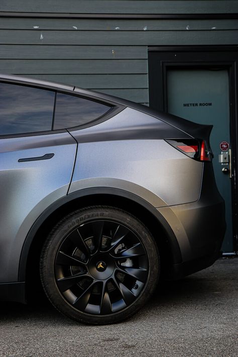 Tesla Model Y Satin Dark Grey Gold Accents | Twiisted Wrap Model Y Wrap Tesla, Tesla Model Y Wrap Colors, Tesla Model Y Grey, Tesla Y Wrap, Model Y Tesla Custom, Wrapped Tesla Model 3, Tesla Wraps Model Y, Tesla Model 3 Grey, Tesla Model Y Wrap