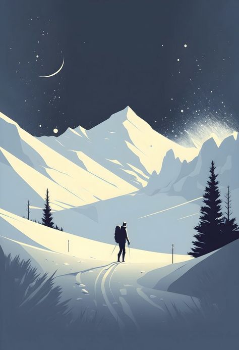 Snow Mountains Illustration, Night Mountain Illustration, Winter Background Illustration, Winter Mountains Illustration, Snowy Mountains Illustration, Snowy Mountain Illustration, Winter Scene Illustration, Snow Landscape Illustration, Snowy Mountain Drawing