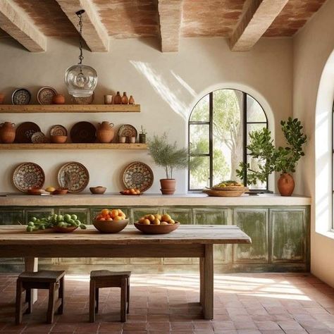 Grecian Home Interiors, European Kitchens French Country, Renovated Italian Farmhouse, Italian Home Renovation, Mexican Mediterranean Home, Italian House Renovation, Medditeranean Kitchen Design, Small Italian House Interior, Spanish Style Homes Kitchen