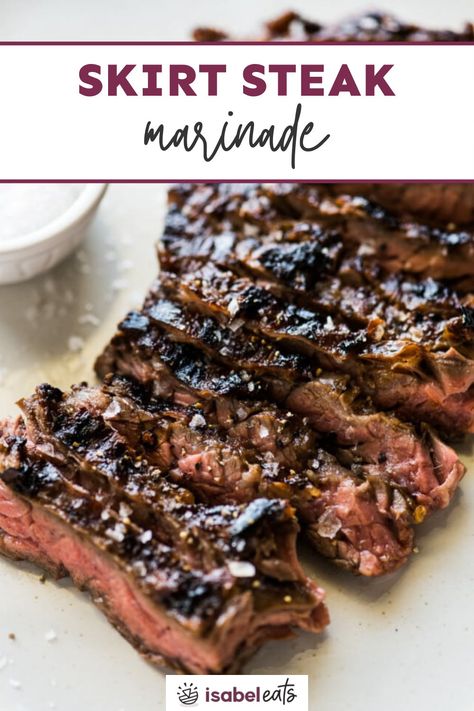 An easy skirt steak marinade that tenderizes and adds an amazing pop of flavor in every bite! The end result is perfect grilled or cooked in a cast iron skillet on the stove. Skirt Steak Marinade, Marinated Skirt Steak, Isabel Eats, Grilling The Perfect Steak, Black Color Hairstyles, Skirt Steak Recipes, Grilled Skirt Steak, Steak Marinade Recipes, Flank Steak Recipes