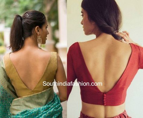 V Neck Saree Blouse Designs Decent Blouse Designs, V Neck Saree Blouse, Sari Blouse Styles, Choli Blouse Design, Sleeveless Blouse Designs, Saree Blouse Styles, Backless Blouse Designs, Traditional Blouse Designs, Saree Blouse Neck Designs