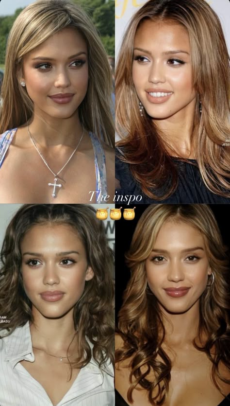 Honey Blonde Hair Jessica Alba, Jessica Alba 2000s Makeup, Jessica Alba Eyebrows, Jessica Alba 2000s Hair, Jessica Alba Haircut, Jessica Alba Makeup Tutorial, Jessica Alba Aesthetic, 2000s Highlights Hair, J Lo Hair