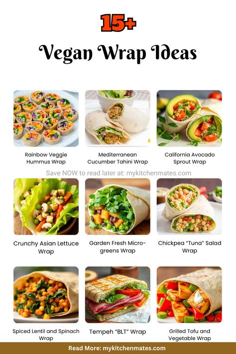 Vegan Wrap Ideas Vegan Wrap Ideas, Vegan Wrap Recipes, Vegan Meal Prep Recipes, Blt Wraps, Vegan Wrap, Chickpea Tuna Salad, Spiced Lentils, Meal Rotation, Hummus Wrap