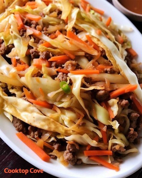 My family loved this dish. It had the taste of the real thing but without the carbs Recipes Egg Noodles, Egg Roll Stir Fry, Noodles Stir Fry, Cabbage Roll Casserole, Egg Roll In A Bowl, Coleslaw Mix, Grandmas Recipes, Cabbage Rolls, Egg Roll