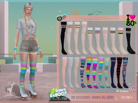 Sims 4 Striped Socks, Sims 4 Mismatched Socks, Sims Cc 80s, Sims 4 80s Cc, 80s Socks, Sock Display, Mods Sims 4, Rainbow Socks, Sims 4 Challenges