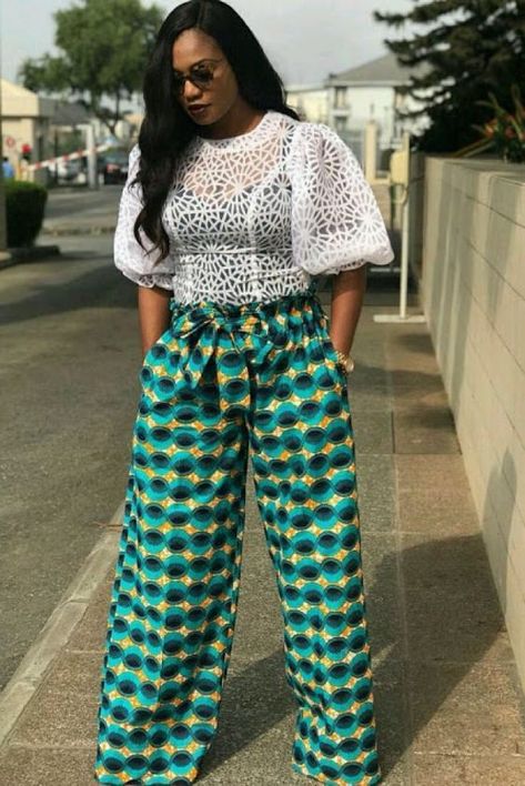 Most Trendy Ankara Pant Styles: Ankara Trousers Ankara Palazzo Pants, Ankara Shorts, Princess Blouse, Ankara Pants, Ankara Blouses, African Pants, Ankara Trousers, Styles Ankara, African Print Tops