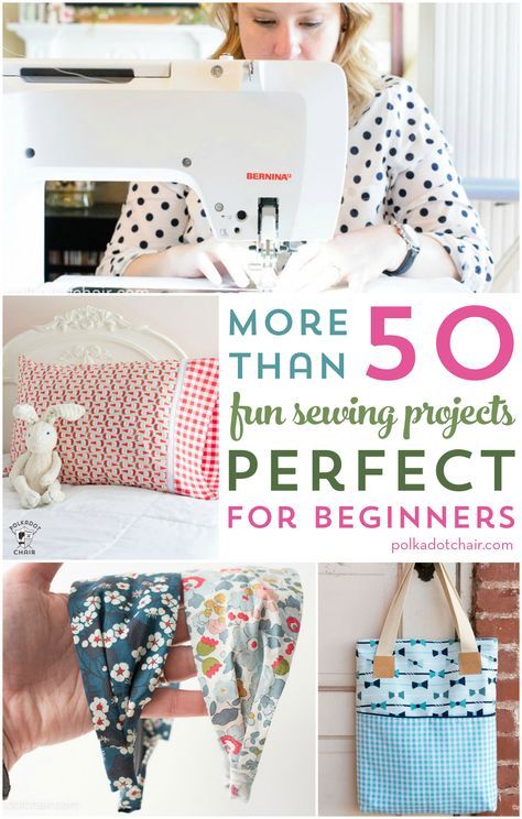 More than 50 fun and cute beginner sewing projects. Great for learning how to sew and good projects for teaching kids to sew. Syprosjekter For Nybegynnere, Fun Sewing Projects, Tips Menjahit, Beginner Sewing Projects, Projek Menjahit, Polka Dot Chair, Sewing 101, Beginner Sewing, Beginner Sewing Projects Easy