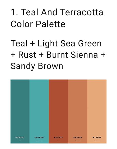 Teal And Orange House Exterior, Teal And Terracotta Kitchen, Terra Cotta Kitchen, Tiffany Blue Kitchen, Terracotta Kitchen, Terracotta Color Palette, Cream Bedrooms, Turquoise Color Palette, Teal Bathroom