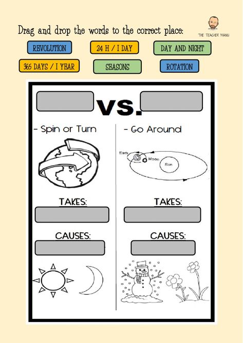 Rotation and Revolution - Interactive worksheet Revolution And Rotation Of Earth, Rotation Vs Revolution Worksheet, Earth's Rotation And Revolution Activity, Rotation And Revolution Activities, Earth Rotation And Revolution Projects, Rotation And Revolution Worksheet, Ratio Activities, Earths Rotation Activities, Rotation Vs Revolution