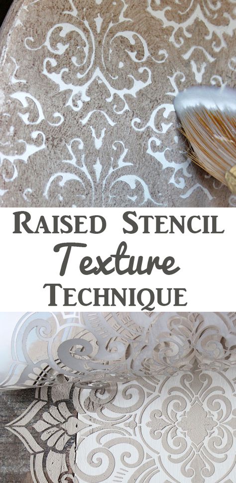 Raised Stencil Texture Technique. This is a beautiful DIY method for adding some gorgeous texture to Painted Furniture and Home Décor Projects. By Thicketworks for The Graphics Fairy. Diy Plaster Of Paris, Stencil Texture, Raised Stencil, Diy Blanket Ladder, Diy Plaster, The Graphics Fairy, Plaster Of Paris, Stencil Furniture, Graphics Fairy