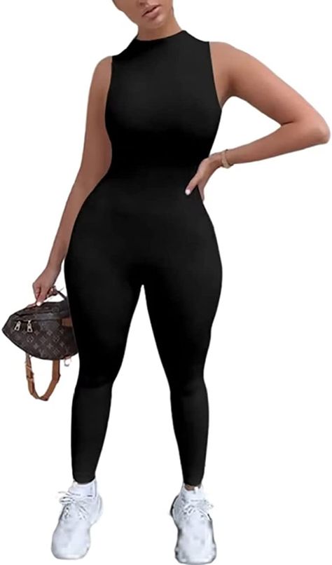 Amazon.com: EOJN Women's Sexy Bodycon Jumpsuit One Piece,Sleeveless Zipper Pants Rompers Jumpsuit : Clothing, Shoes & Jewelry Body Glove Jumpsuit Outfit, Amazon Jumpsuit, Jumpsuit Outfit Black, Black One Piece Jumpsuit, Outfit Clubwear, Bodycon Bodysuit, Bodysuit Jumpsuit, Bodycon Jumpsuit, Zipper Pants