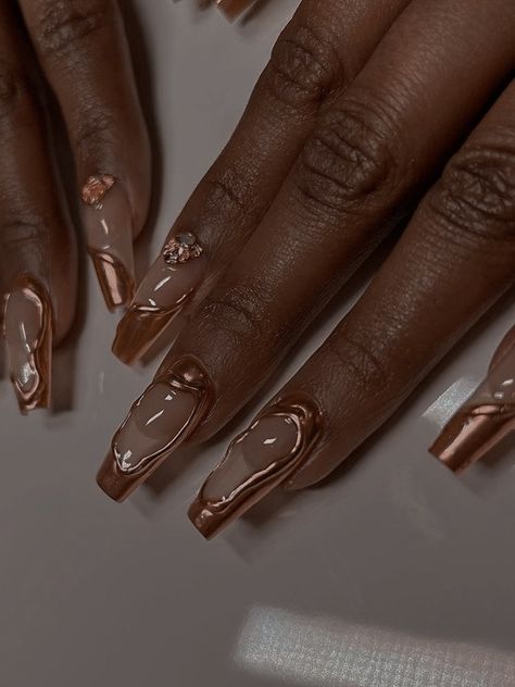 Bronze Nails Gel, Faded Nails, Gold Chrome Nails, Bronze Nails, Golden Saree, French Pedicure, Bday Nails, Chocolate Girls, Nail Shimmer