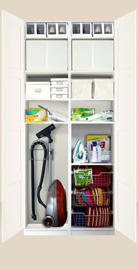 Utility Room on Pinterest Closet For Vacuum And Cleaning Supplies, Ikea Pax Hallway Storage, Pax Organisation, Pax Ikea Ideas, Hallway Closet Ideas, Hallway Closet Organization, Pax Ikea, Pax System, Mirror Doors