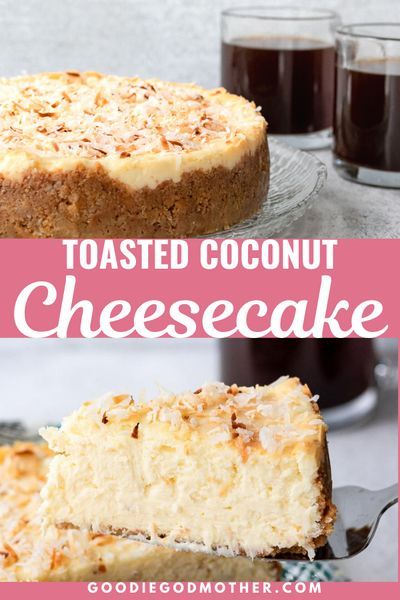 Creamy and light, this New York-style cheesecake recipe is decadence with a tropical twist. With an easy to follow recipe, this toasted coconut cheesecake is sure to be a new favorite!    #cheesecake #dessertrecipe #cheesecakerecipe #coconut Toasted Coconut Cheesecake, Coconut Cheesecake Recipes, Cheesecake Flavors Ideas, Coconut Cream Cheesecake, Cheesecake Flavors, Coconut Cheese, Cheesecake Pumpkin, Coconut Cheesecake, Dinner Dessert