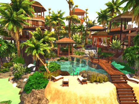 Sims 4 Sulani Mansion, Sims 4 Sulani Spa, Sims 4 Spa Ideas, Sulani Builds Sims 4, Sims 4 Resort, Sims Spa, Sims Sulani, Tropical Building, Sims 4 Spa