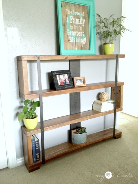 How to make a modern bookshelf using an easy to follow picture tutorial at MyLove2Create! Homemade Bookshelves, Bookshelf Diy, Handmade Bookshelves, Bookshelf Makeover, Narrow Bookshelf, Pallet Bookshelf, Diy Bookshelf, Industrial Bookshelf, Modern Bookshelf