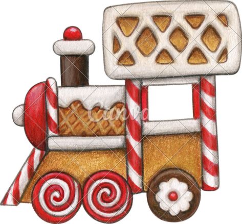 Christmas Train Drawing, Christmas Clipart Free, Gingerbread Train, Train Photo, Gingerbread Baby, Train Illustration, Train Drawing, Christmas Photo Album, Gingerbread House Designs