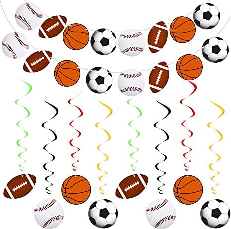 Sports Elements, Sports Centerpieces, Space Party Decorations, Paper Garlands, Sports Party Decorations, Sport Theme, Sports Theme Birthday, Football Birthday Party, Carnival Birthday Parties