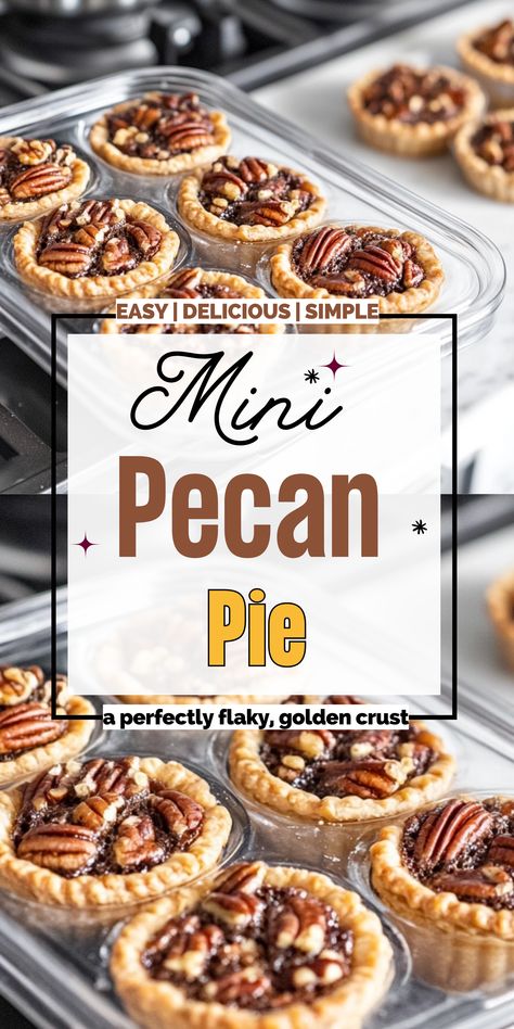 These Mini Pecan Pies are everything you love about classic pecan pie—but in a cute, bite-sized version! 🥧✨ Made with a buttery, flaky crust and a rich, gooey pecan filling, these little treats are perfect for holiday parties, dessert trays, or anytime cravings.  They’re easy to make, bake up quickly, and are just the right size for snacking. No need to wait for Thanksgiving—these mini pecan pies are a year-round favorite!  Save this recipe and enjoy a classic Southern treat in a fun, mini version! 🍽️  #MiniPecanPies #SouthernDesserts #HolidayBaking #EasySweets #HomemadeGoodness Mini Pies Thanksgiving, Mini Pecan Pie Recipes, Mini Pecan Pie, Pumpkin Spice Pecans, Pecan Pie Bites, Classic Pecan Pie, Pecan Filling, Mini Pecan Pies, Pecan Pies